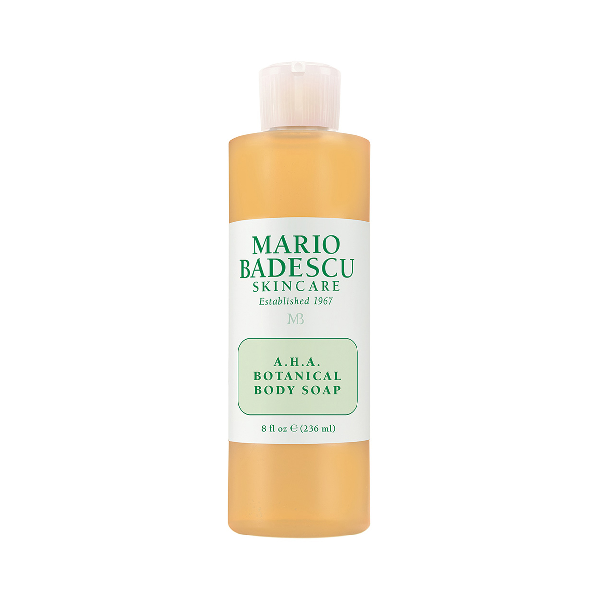 10401_0 Flasche Mario Badescu A.H.A. Botanical Body Soap, 236 ml, auf weißem Hintergrund.