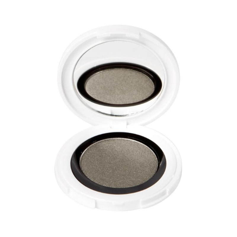 UND-GRETEL-IMBE-EYE-SHADOW-6-PATINA Lidschatten in einer weißen runden Dose, geöffnet, Farbe Patina von UND GRETEL.