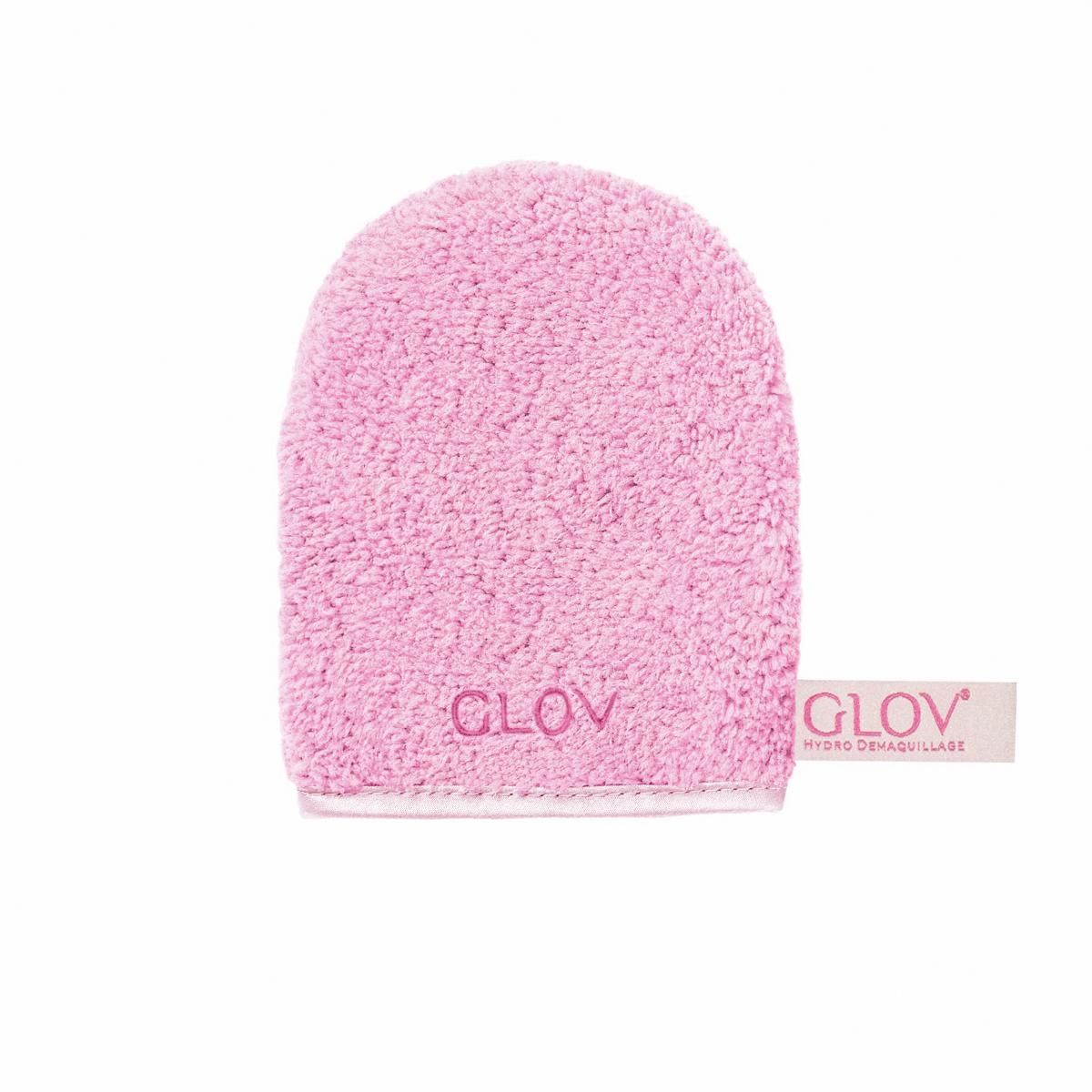 image_121380_2 Ein rosa GLOV Hydro Demaquillage Abschminkhandschuh auf weißem Hintergrund.