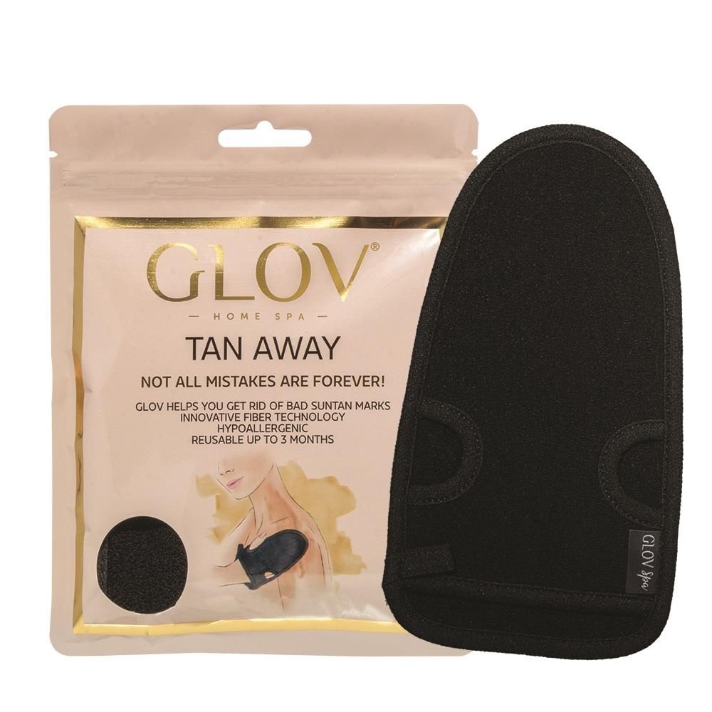 image_119393_1 GLOV Tan Away Peelinghandschuh in schwarzer Farbe vor der Verpackung.