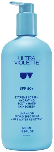 ultra-violette-bod-brigade-extreme-screen-hydrating-body-hand-spf50 Blaues Fläschchen Ultra Violette SPF 50+ Extreme Screen Hydrating Body + Hand Sunscreen, 500 ml.