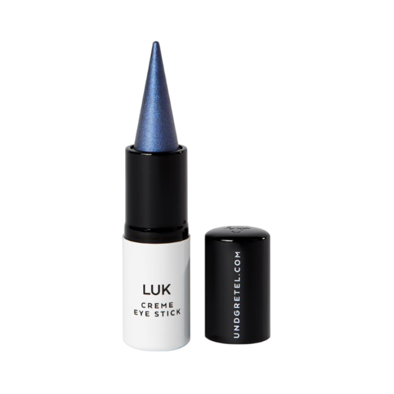 UND GRETEL LUK Creme Eye Stick in der Farbe Sapphire, geöffnete Verpackung mit abgenommenem Deckel.