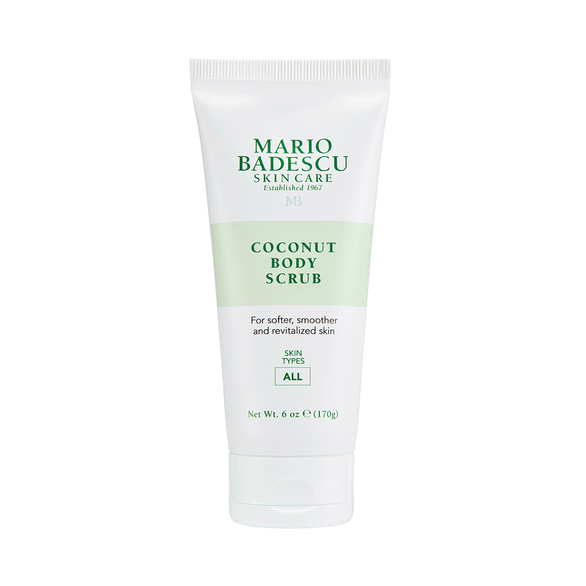 10458_0 Tube mit Mario Badescu Coconut Body Scrub, 170g, auf weißem Hintergrund.