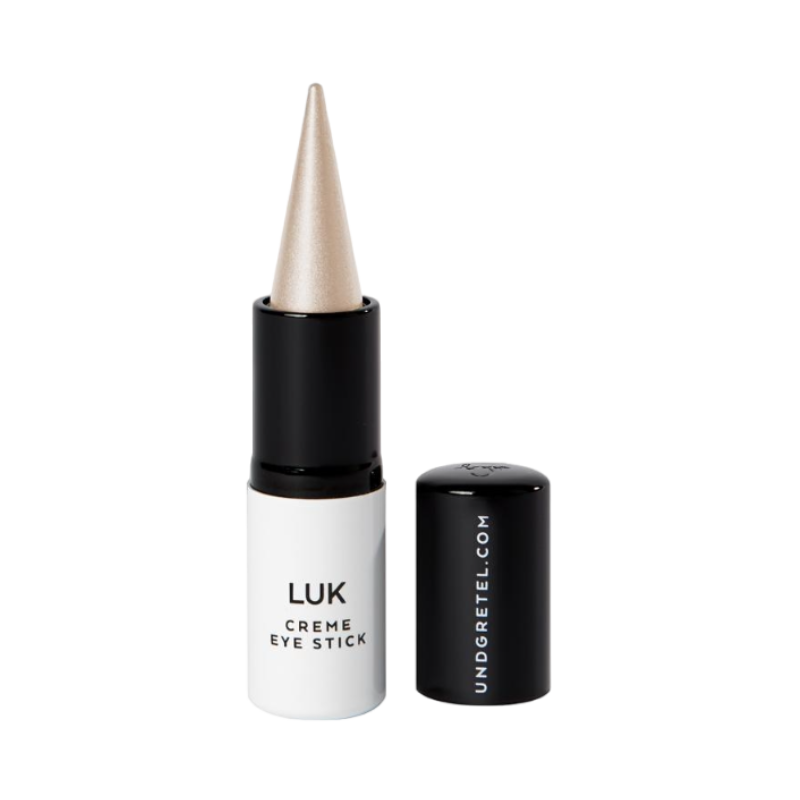UND GRETEL LUK Creme Eye Stick in der Farbe Pearl, geöffnet mit abgenommenem Deckel.