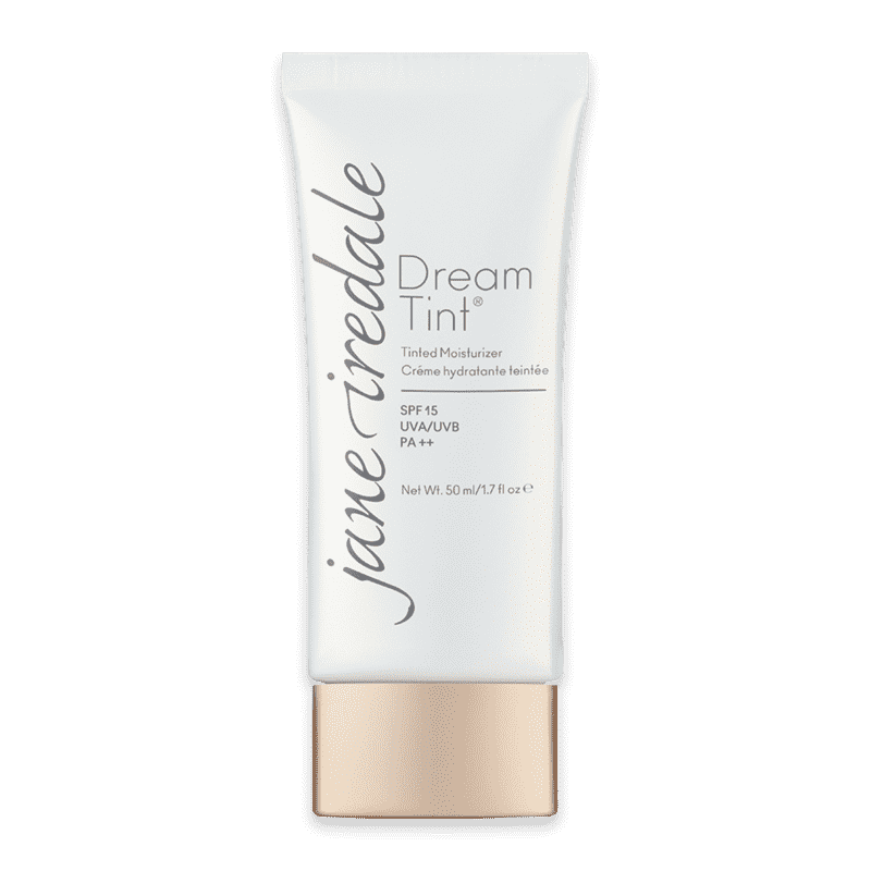 Jane Iredale Dream Tint getönte Feuchtigkeitscreme SPF 15, 50 ml Tube auf weißem Hintergrund.
