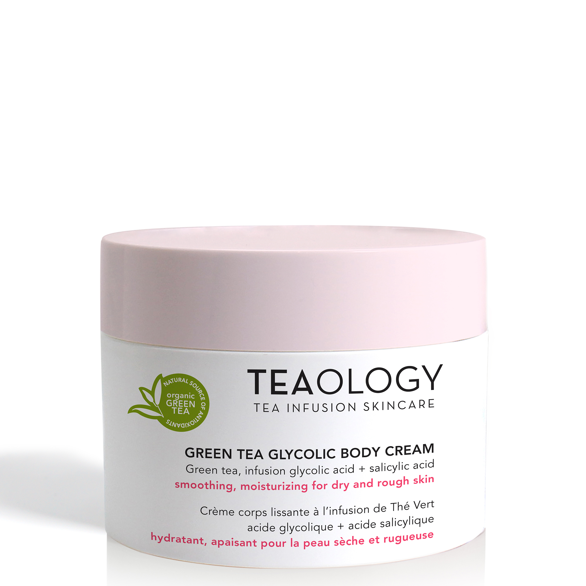 TEAOLOGY Green Tea Glycolic Body Cream, feuchtigkeitsspendend, glättend, für trockene und raue Haut, 300 ml.