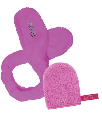 image_109079_2 Zwei pinke GLOV-Reinigungshandschuhe, einer oval und einer rechteckig, auf weißem Hintergrund.