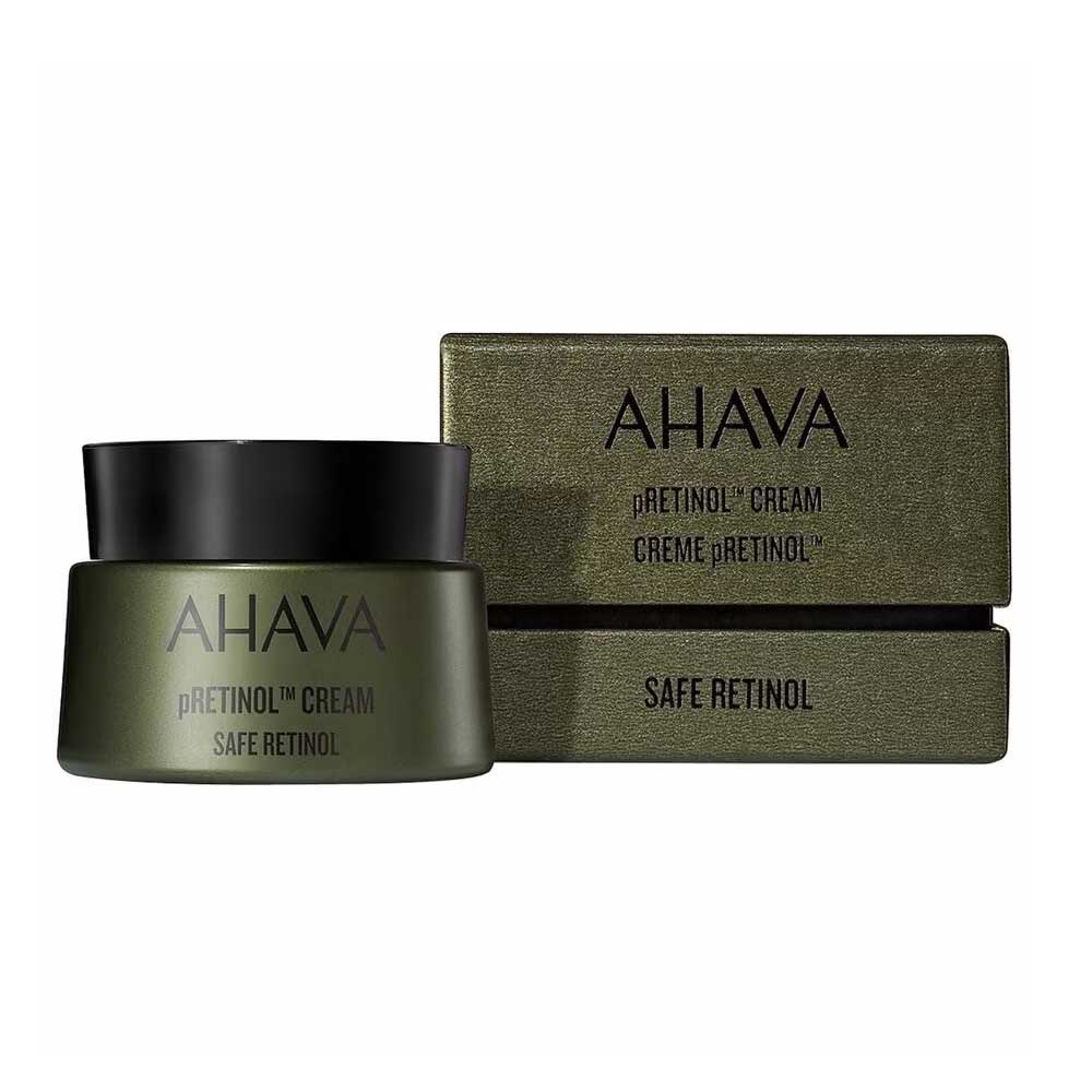 AHA81816068_Cream_Ahava AHAVA pRetinol Creme und Verpackung, grün und schwarz, Safe Retinol.