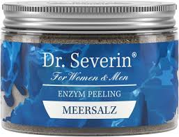 download-9zj0emUThcEK9l Dr. Severin Enzym Peeling Meersalz in blauem Behälter mit silbernem Deckel.