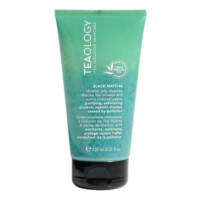 TEAOLOGY-BLACK-MATCHA-MICELLAR-JELLY-CLEANSER TEAOLOGY Black Matcha Micellar Jelly Cleanser, 150 ml Tube, grün, mit Matcha Tee und Aktivkohle, reinigend und exfolierend.