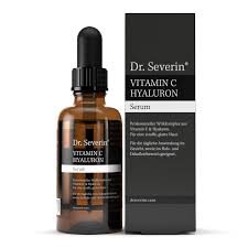 download-13ZN55V0Twy201H Dr. Severin Vitamin C Hyaluron Serum in brauner Flasche mit Pipette und schwarzer Verpackung.