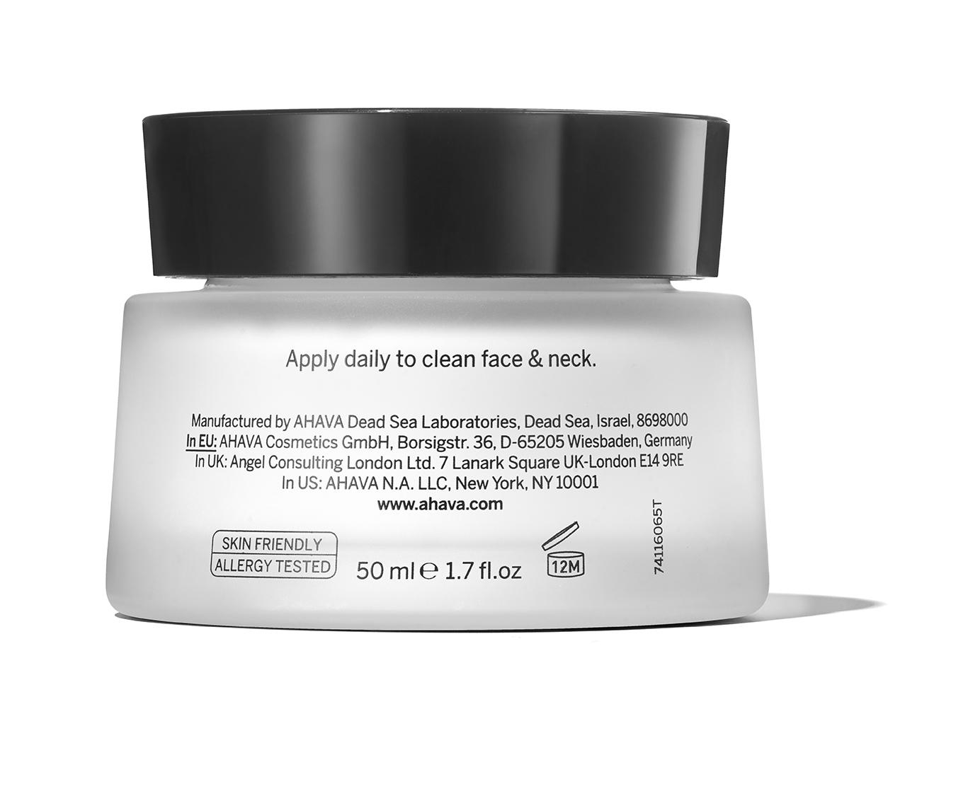 image_121673_2 Ein Tiegel AHAVA-Gesichtscreme, 50 ml, mit Anweisungen zur täglichen Anwendung auf Gesicht und Hals.