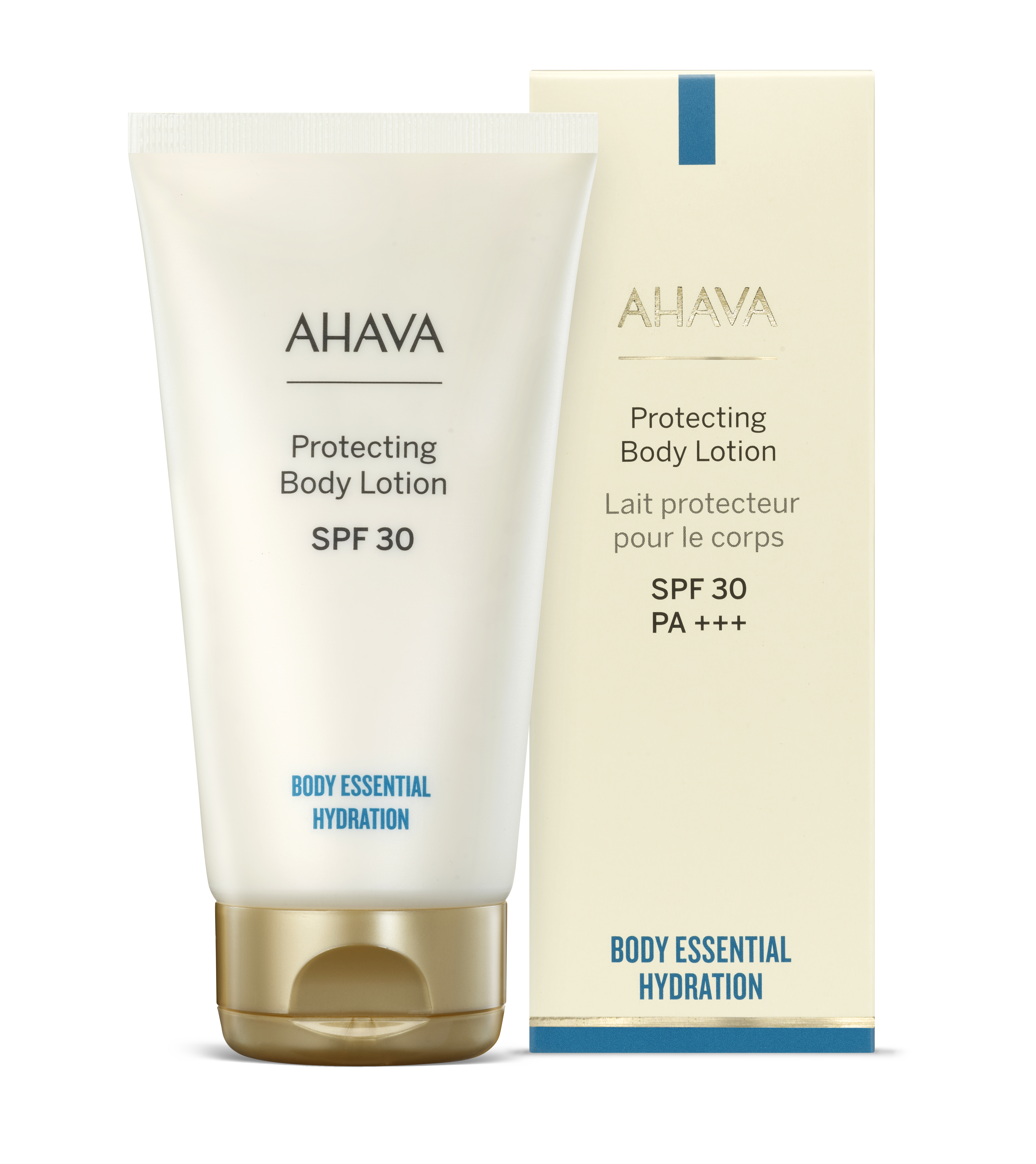0697045162987 AHAVA Protecting Body Lotion SPF 30, Tube und Verpackung, Body Essential Hydration.