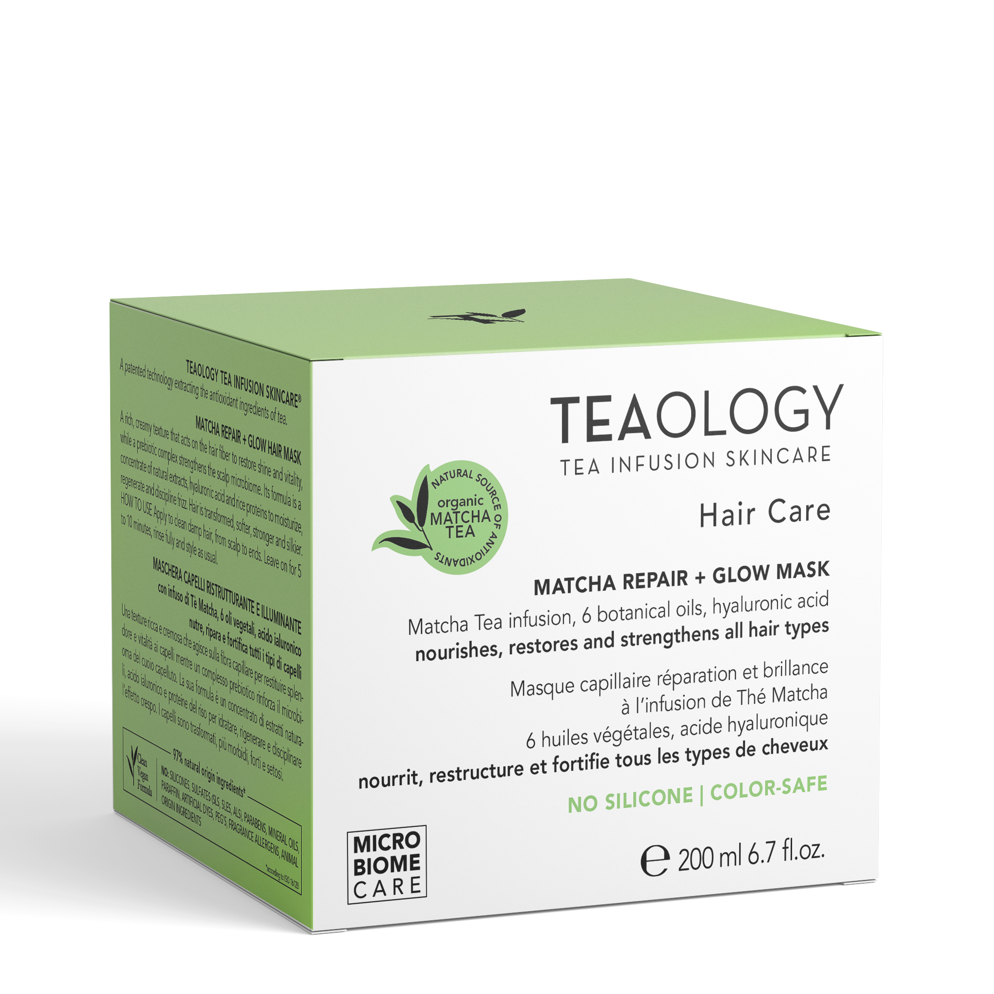 8050148502647_1-T50264-hair-matcha-mask Grüne Teology Haarmaske-Box mit Matcha-Extrakt, 200 ml, silikonfrei, farbsicher.