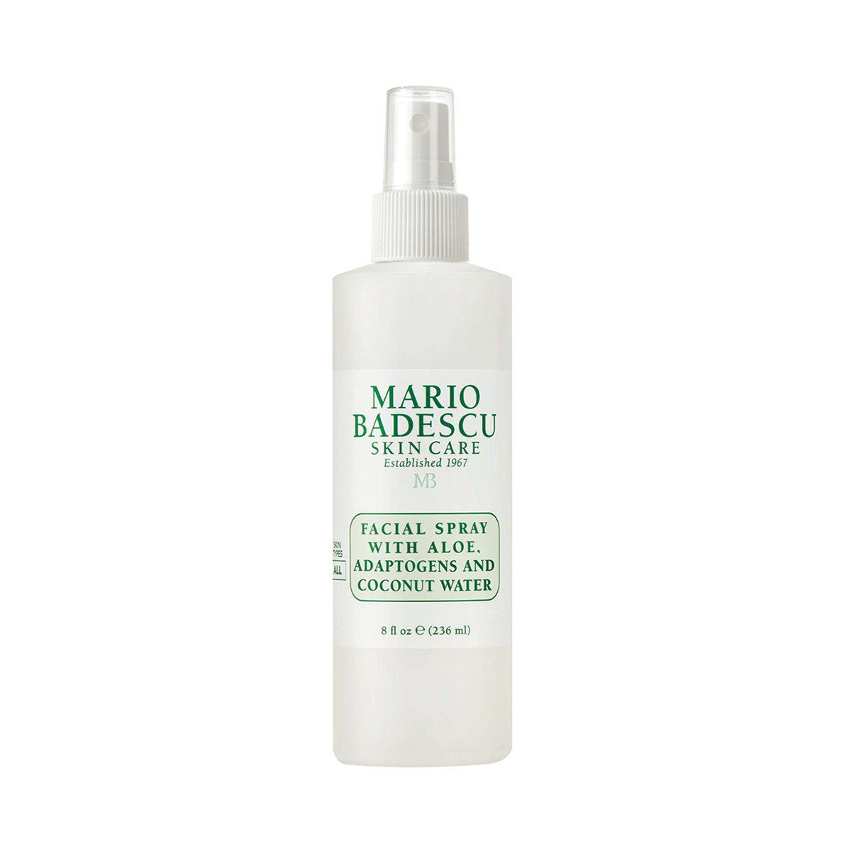Flasche Mario Badescu Gesichtsspray mit Aloe, Adaptogenen und Kokoswasser, 236 ml.