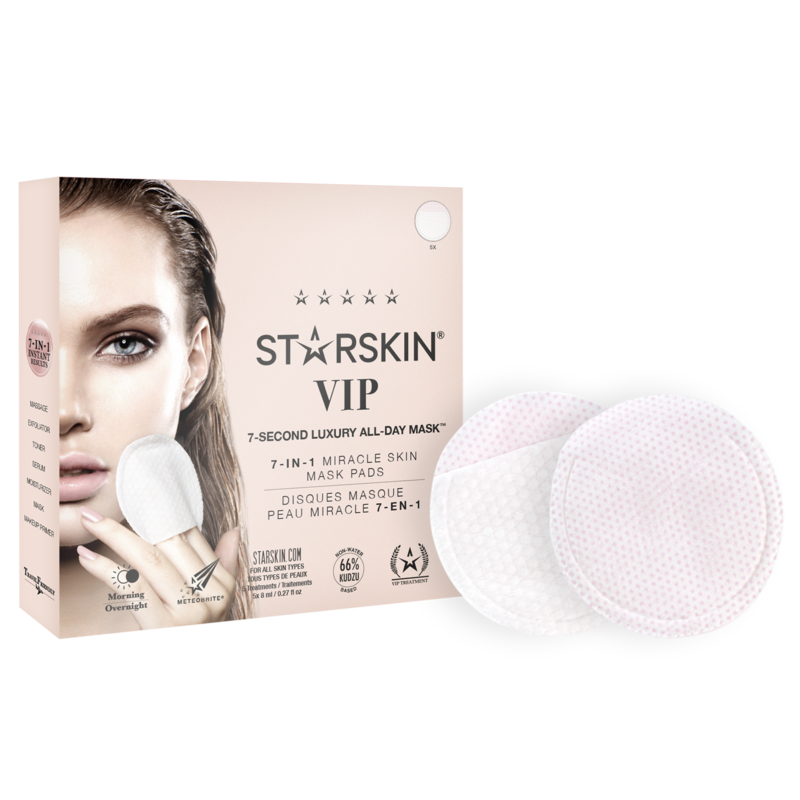 SST074_EAN7640164573175_STARSKIN-R-VIP-7-Second-Luxury-All-Day-Mask-TM-5-Pack_1 STARSkin VIP 7-Second Luxury All-Day Mask Verpackung und zwei Maskenpads.
