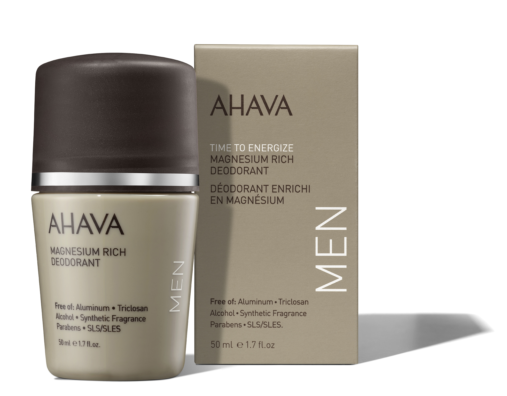 0697045159796 AHAVA Magnesium Rich Deodorant für Männer, 50 ml, alkoholfrei, ohne Aluminium, Parabene und synthetische Duftstoffe.