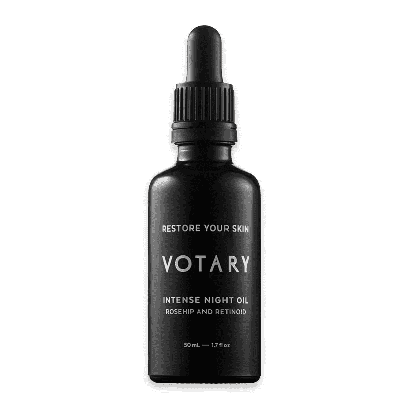 Intense-Night-Oil_optimized Schwarze Flasche Votary Intense Night Oil mit Pipette, 50 ml, für Hautpflege, enthält Hagebutte und Retinoid.