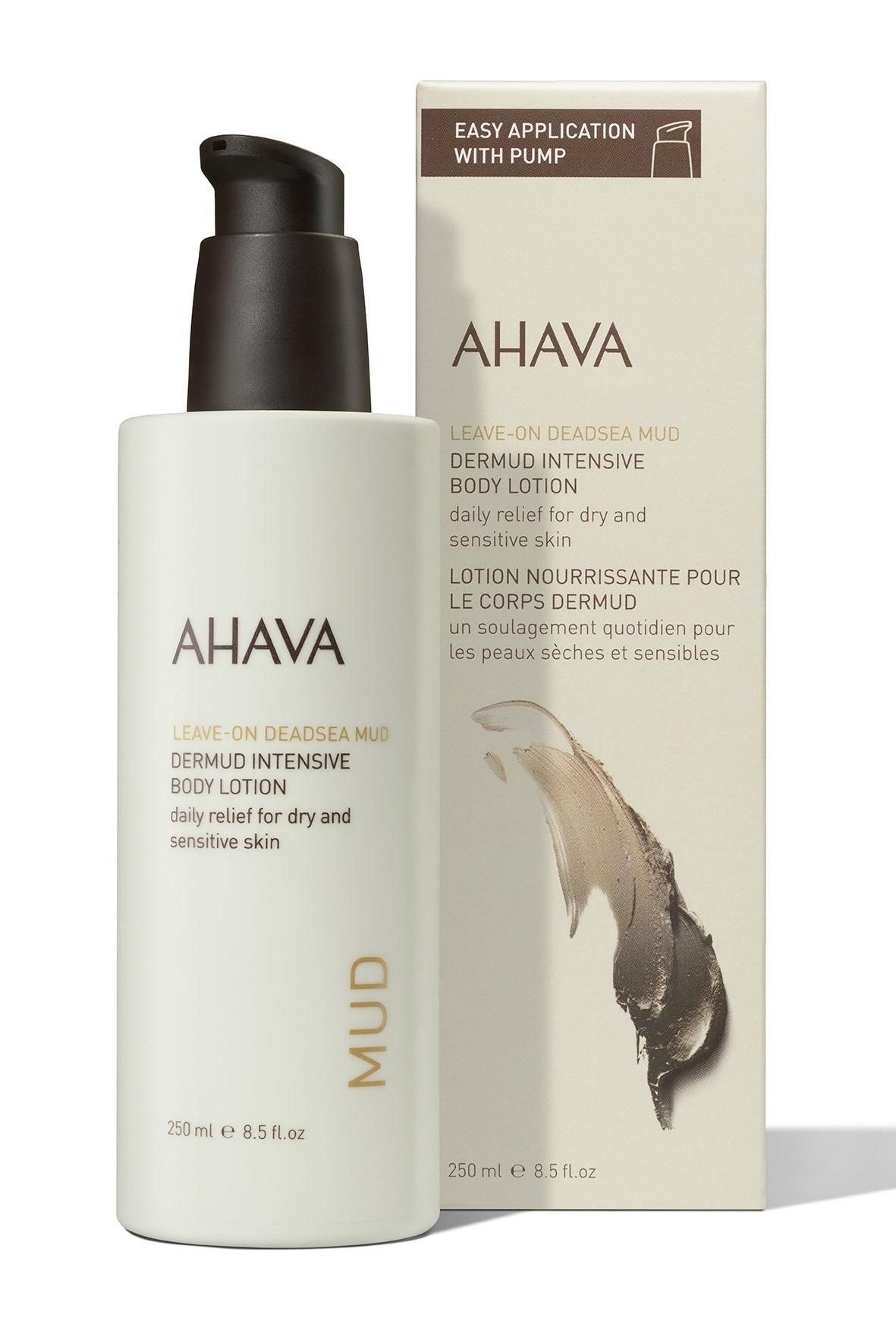 image_119811_1 AHAVA Dermud Intensive Body Lotion, 250 ml Flasche und Verpackung, für trockene und empfindliche Haut.