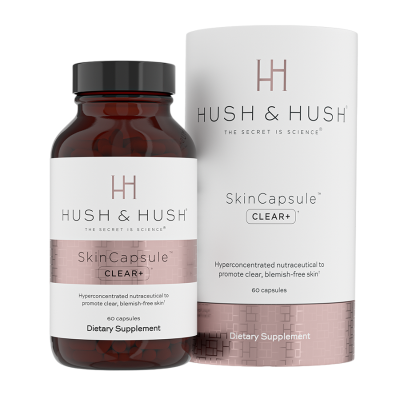 HUSH-HUSH-SKINCAPSULE-CLEAR-MHD-07_23-1_3 HUSH & HUSH SkinCapsule CLEAR+ Nahrungsergänzungsmittel, 60 Kapseln, für klare, makellose Haut.