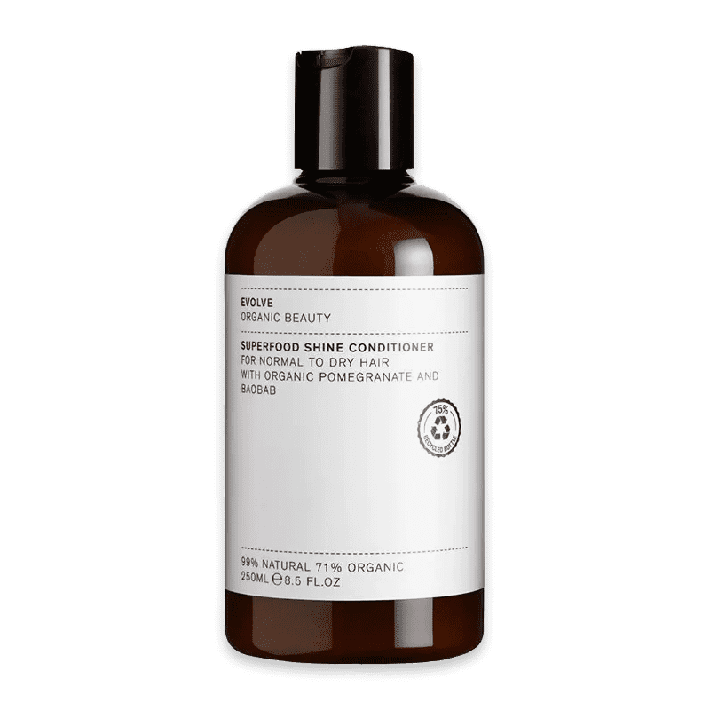 Evolve Organic Beauty Superfood Shine Conditioner für normales bis trockenes Haar, 250ml, mit Granatapfel und Baobab.